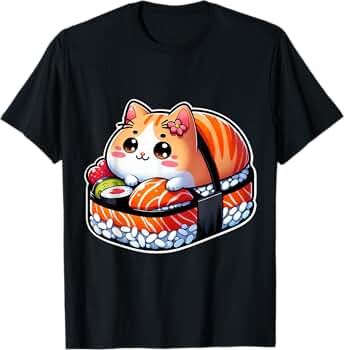 猫寿司 Amazon | カワイイネコ寿司猫 日本アニメの喜び Tシャツ | Tシャツ
